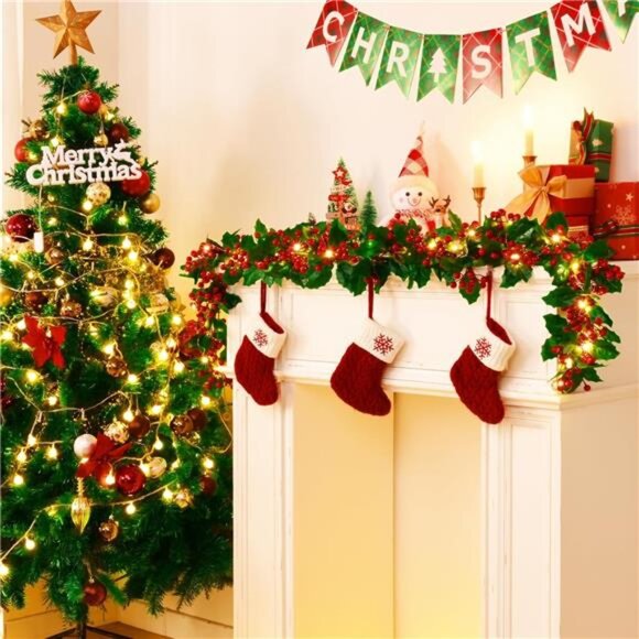 5.6Ft Christmas Holly Red Berry Realistic Garland for Indoor/Outdoor Decor - Picture 6 of 8